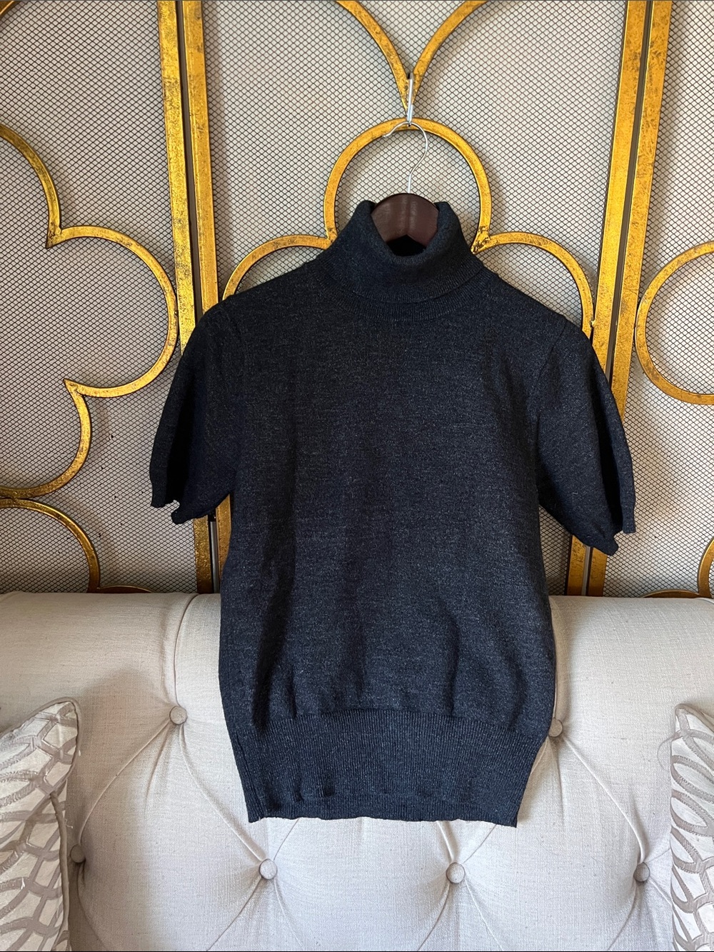 Women's Black Short-Sleeve Turtleneck Sweater